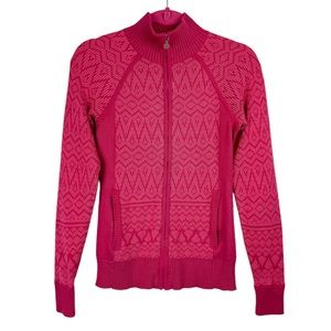 Athletic Knit Abstract Zip Sweater Jacket Sz XS Abstract Geometric Pink Ski